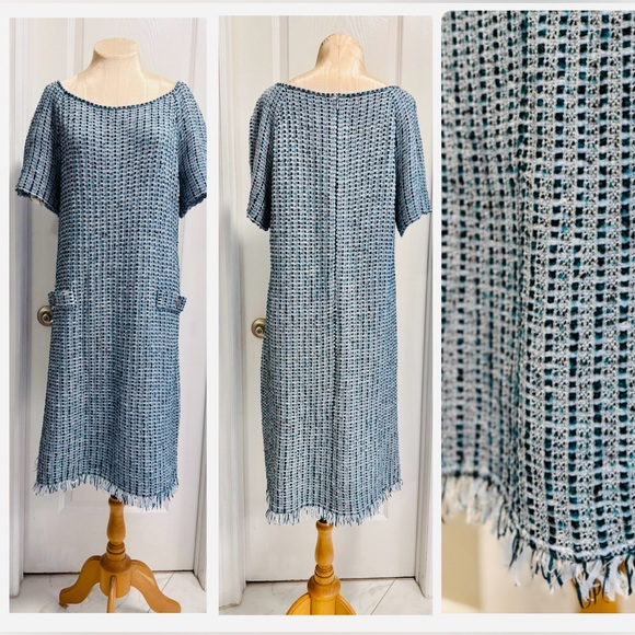 St. John Dresses & Skirts - St. John Blue and White Patterned Midi Dress